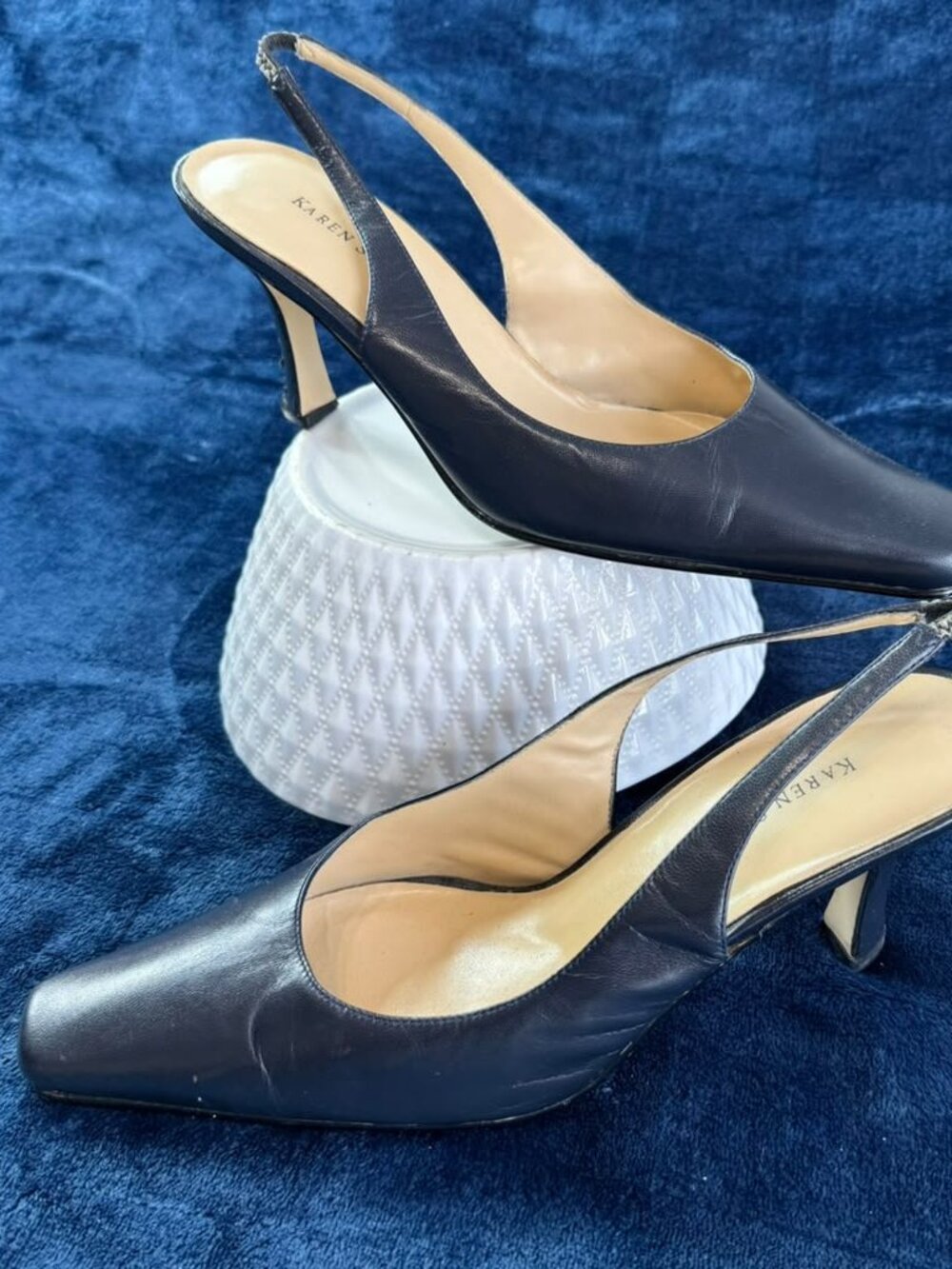 Vintage Karen Scott Mason Women Navy Leather Slingback Squared Toe Heels Sz 8.5